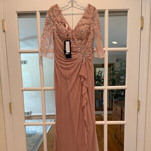 Stretch Mesh Beads Embroidery V-neck Gown